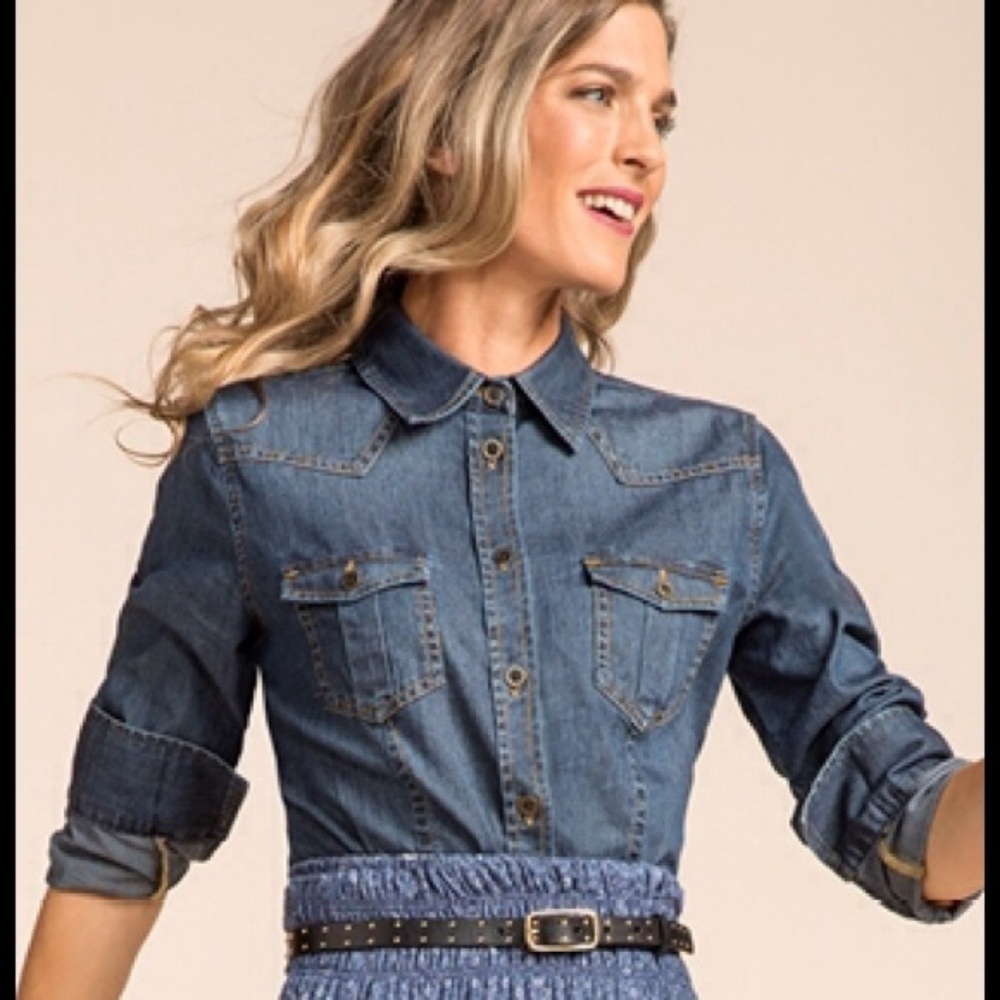 Cabi McQueen chambray denim button down shirt  xs